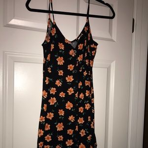 Black floral button down dress